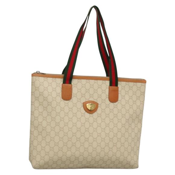 GUCCI GUCCI Plus Supreme Web Sherry Line Tote Bag Pvc Cream Gold - Picture 1 of 16